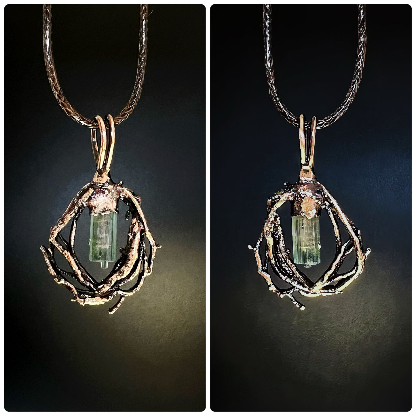 Raw Bi Color Watermelon Tourmaline on Electroformed Copper Pendant