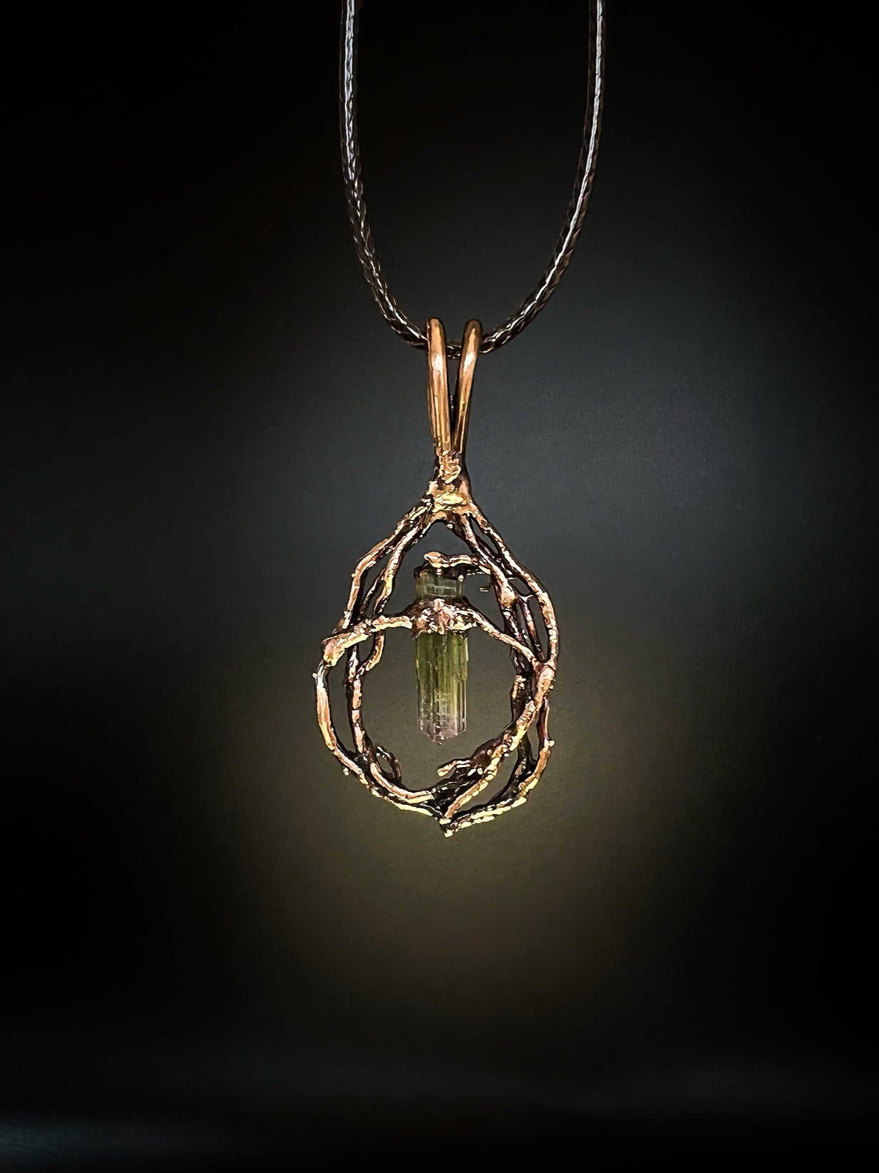 Raw Bi Color Watermelon Tourmaline on Electroformed Copper Pendant