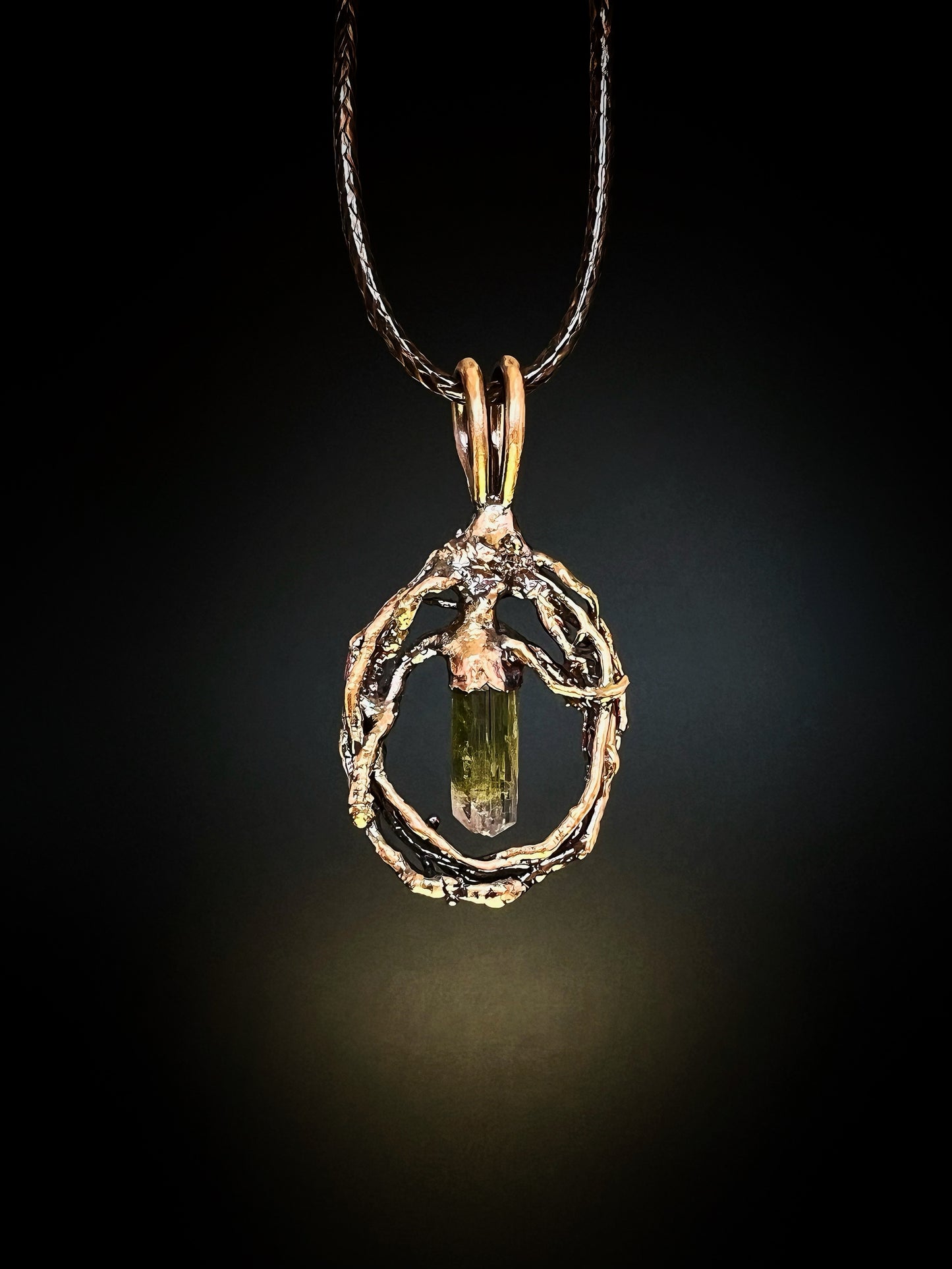 Raw Bi Color Watermelon Tourmaline on Electroformed Copper Pendant